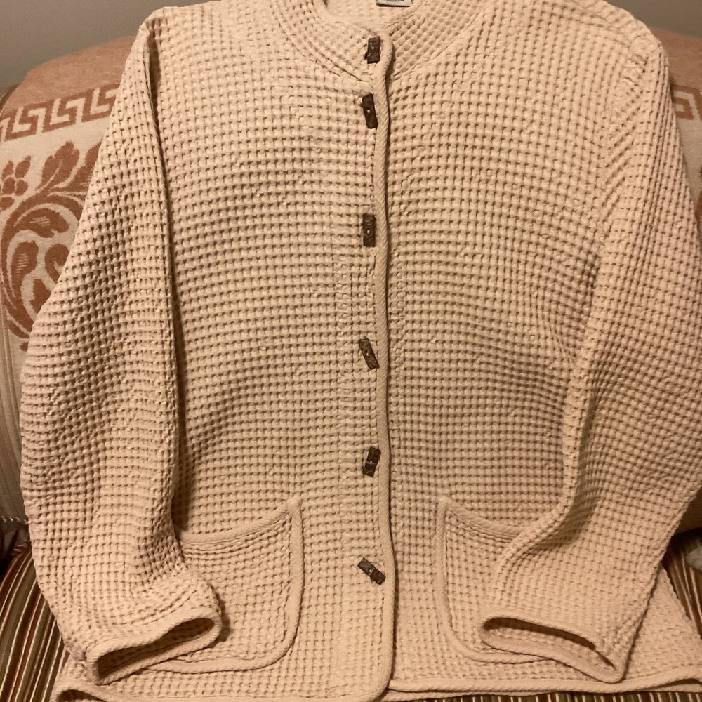100% cotton waffle fabric jacket blazer large toggle buttons - pockets oatmeal